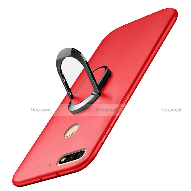 Hard Rigid Plastic Matte Finish Case Cover with Finger Ring Stand A01 for Huawei Enjoy 8 Red