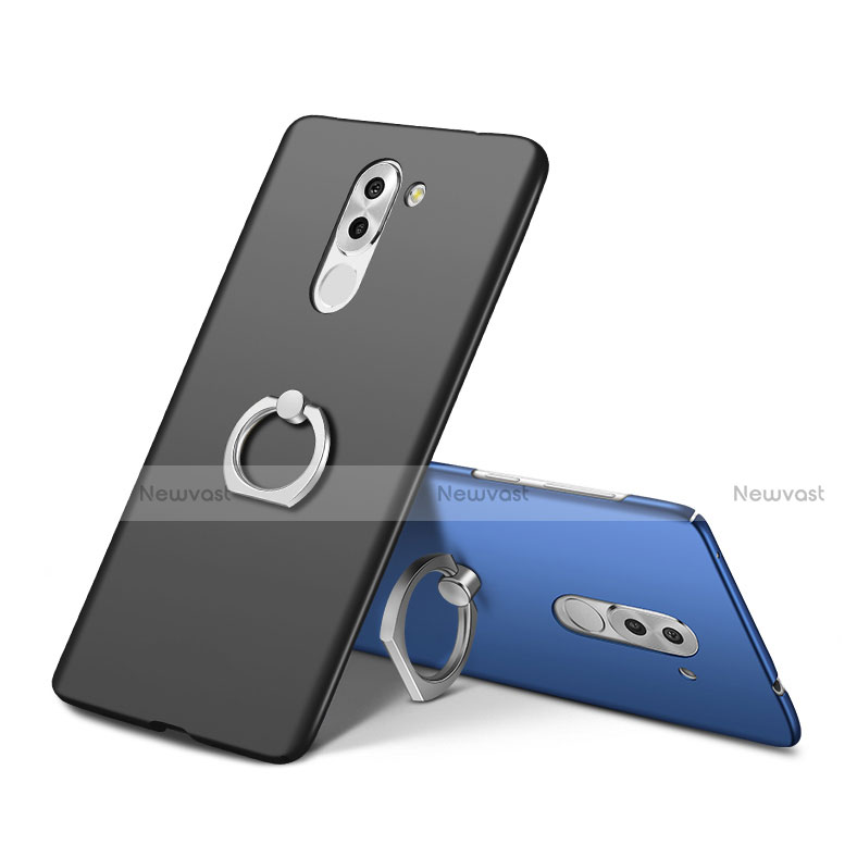 Hard Rigid Plastic Matte Finish Case Cover with Finger Ring Stand A01 for Huawei GR5 (2017)