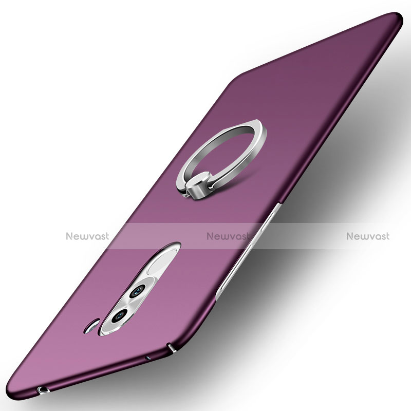 Hard Rigid Plastic Matte Finish Case Cover with Finger Ring Stand A01 for Huawei GR5 (2017) Purple