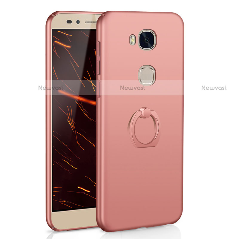 Hard Rigid Plastic Matte Finish Case Cover with Finger Ring Stand A01 for Huawei Honor 5X Rose Gold