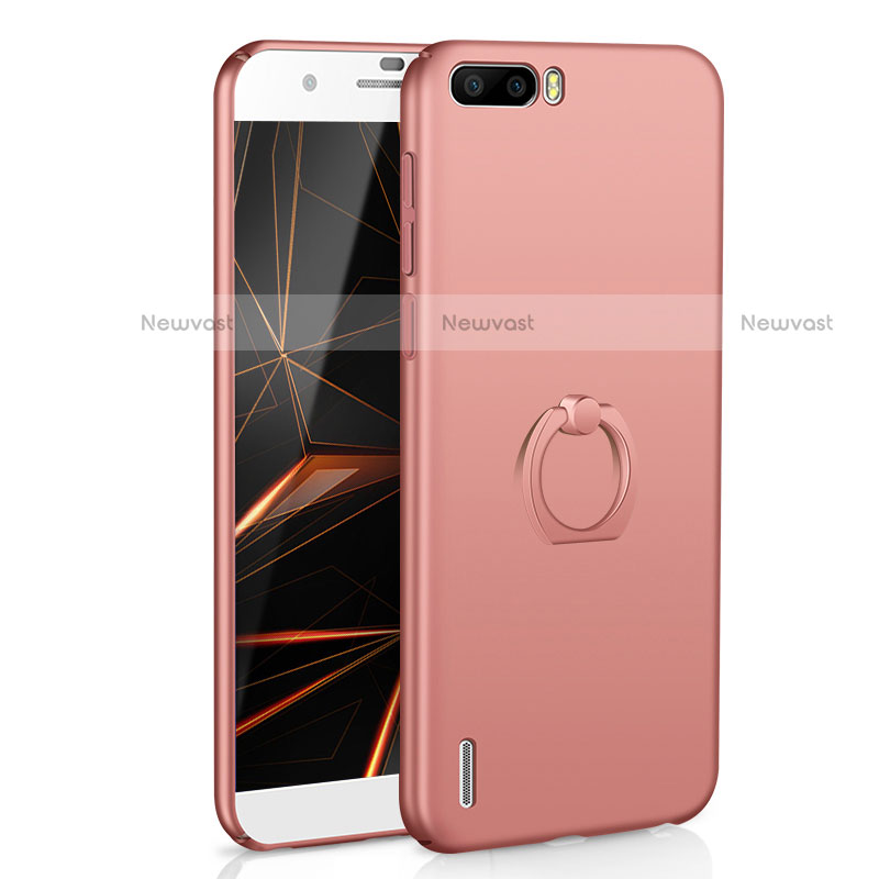 Hard Rigid Plastic Matte Finish Case Cover with Finger Ring Stand A01 for Huawei Honor 6 Plus Rose Gold