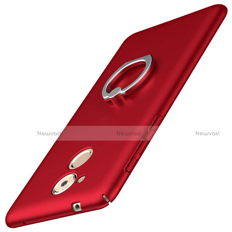 Hard Rigid Plastic Matte Finish Case Cover with Finger Ring Stand A01 for Huawei Honor 6C Red