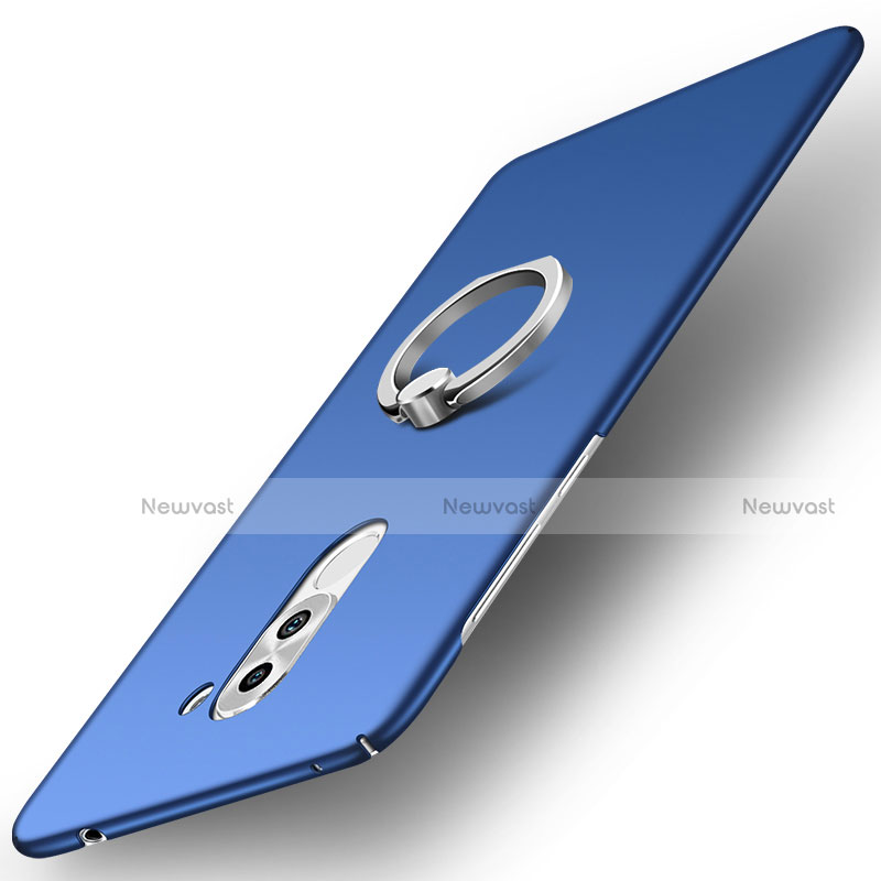 Hard Rigid Plastic Matte Finish Case Cover with Finger Ring Stand A01 for Huawei Honor 6X Blue