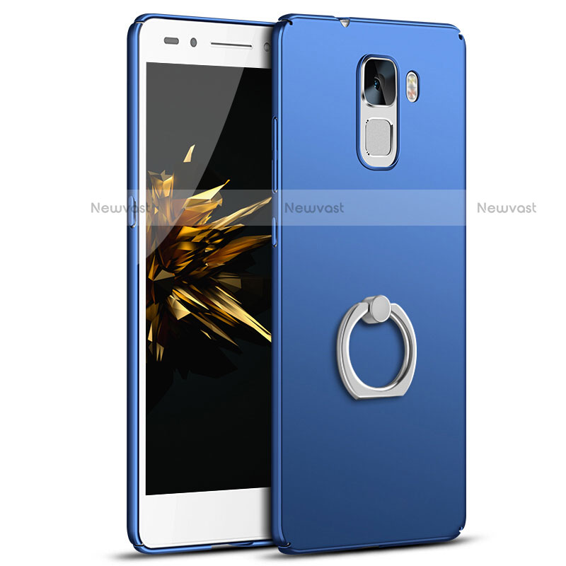 Hard Rigid Plastic Matte Finish Case Cover with Finger Ring Stand A01 for Huawei Honor 7 Blue