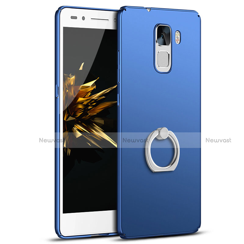 Hard Rigid Plastic Matte Finish Case Cover with Finger Ring Stand A01 for Huawei Honor 7 Dual SIM Blue