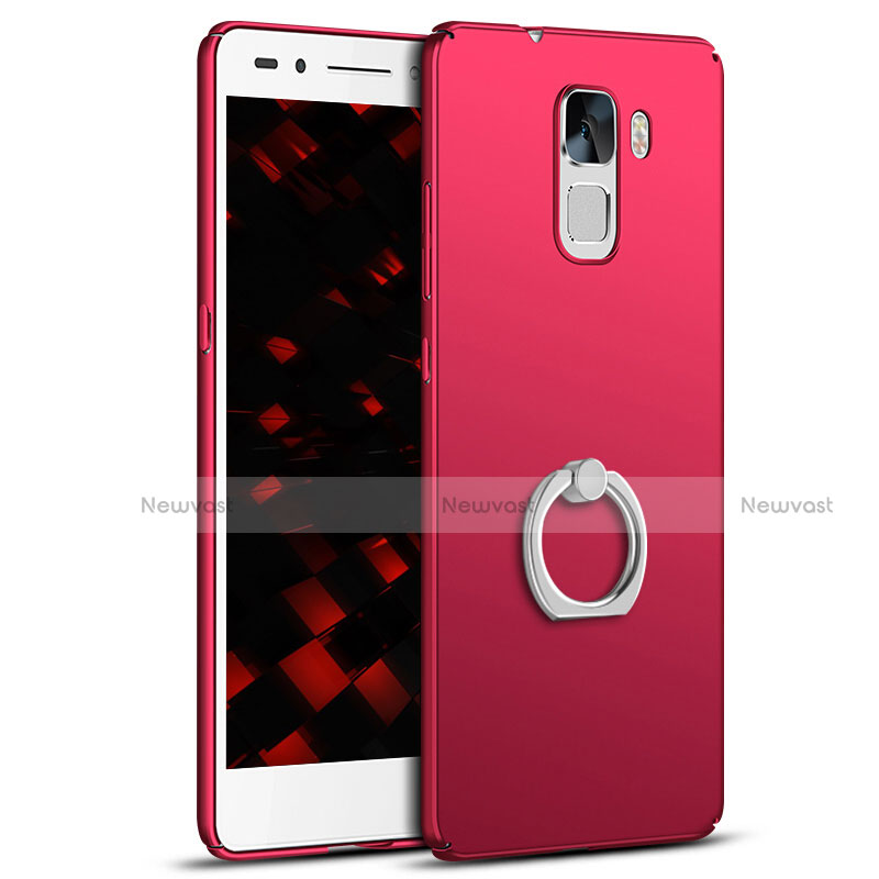 Hard Rigid Plastic Matte Finish Case Cover with Finger Ring Stand A01 for Huawei Honor 7 Dual SIM Red