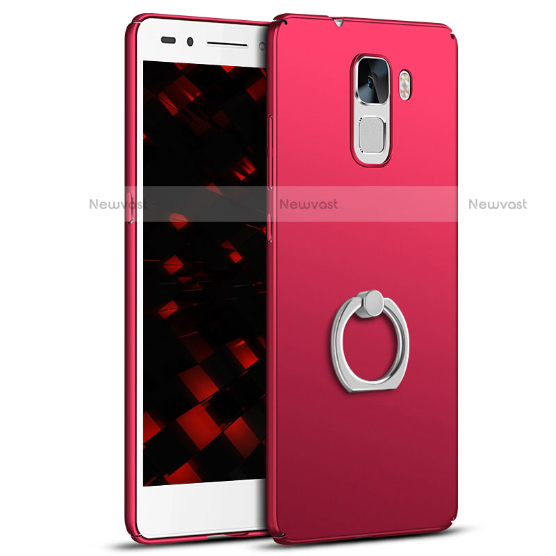 Hard Rigid Plastic Matte Finish Case Cover with Finger Ring Stand A01 for Huawei Honor 7 Red