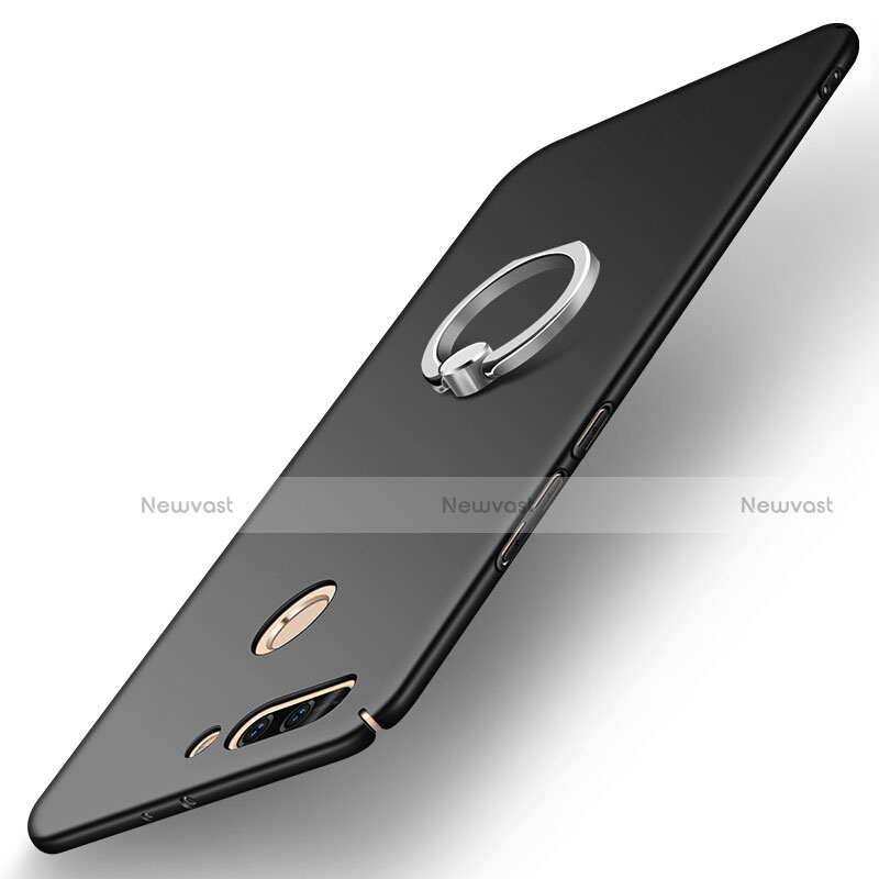 Hard Rigid Plastic Matte Finish Case Cover with Finger Ring Stand A01 for Huawei Honor 8 Pro Black