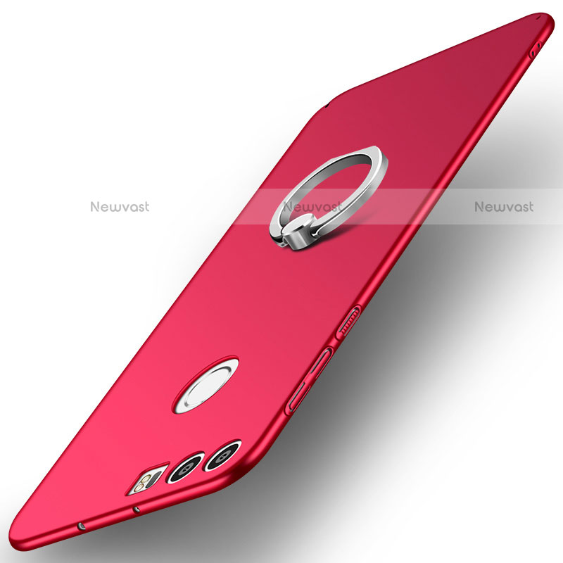 Hard Rigid Plastic Matte Finish Case Cover with Finger Ring Stand A01 for Huawei Honor 8 Red