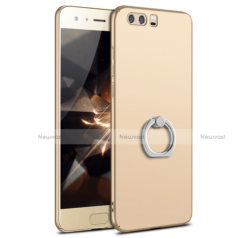 Hard Rigid Plastic Matte Finish Case Cover with Finger Ring Stand A01 for Huawei Honor 9 Premium Gold