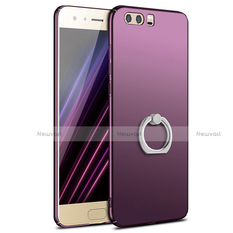 Hard Rigid Plastic Matte Finish Case Cover with Finger Ring Stand A01 for Huawei Honor 9 Premium Purple