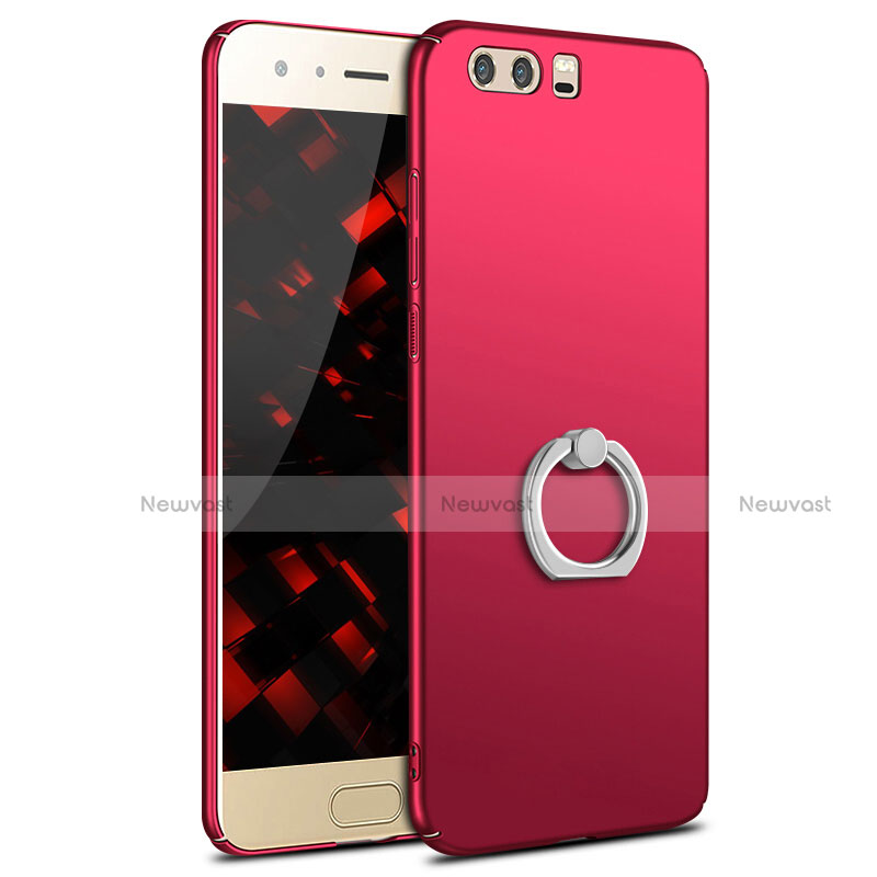 Hard Rigid Plastic Matte Finish Case Cover with Finger Ring Stand A01 for Huawei Honor 9 Premium Red