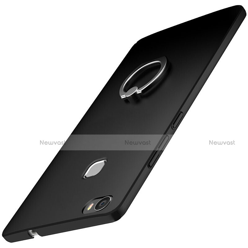 Hard Rigid Plastic Matte Finish Case Cover with Finger Ring Stand A01 for Huawei Honor Note 8 Black