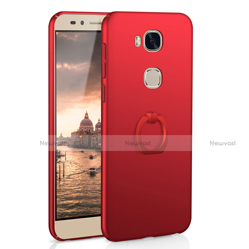 Hard Rigid Plastic Matte Finish Case Cover with Finger Ring Stand A01 for Huawei Honor Play 5X Red