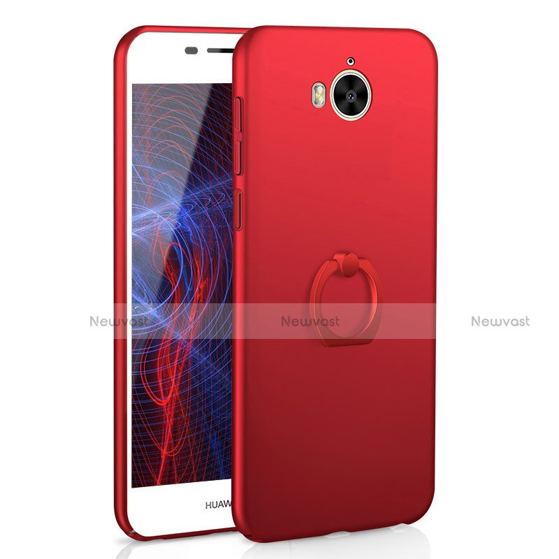 Hard Rigid Plastic Matte Finish Case Cover with Finger Ring Stand A01 for Huawei Honor Play 6 Red