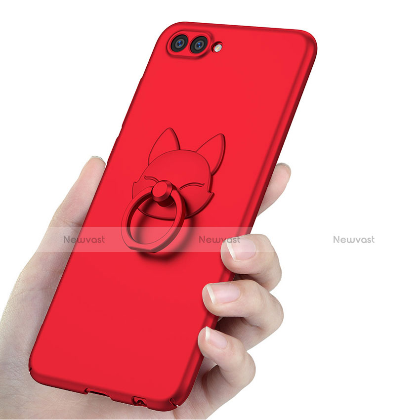 Hard Rigid Plastic Matte Finish Case Cover with Finger Ring Stand A01 for Huawei Honor V10