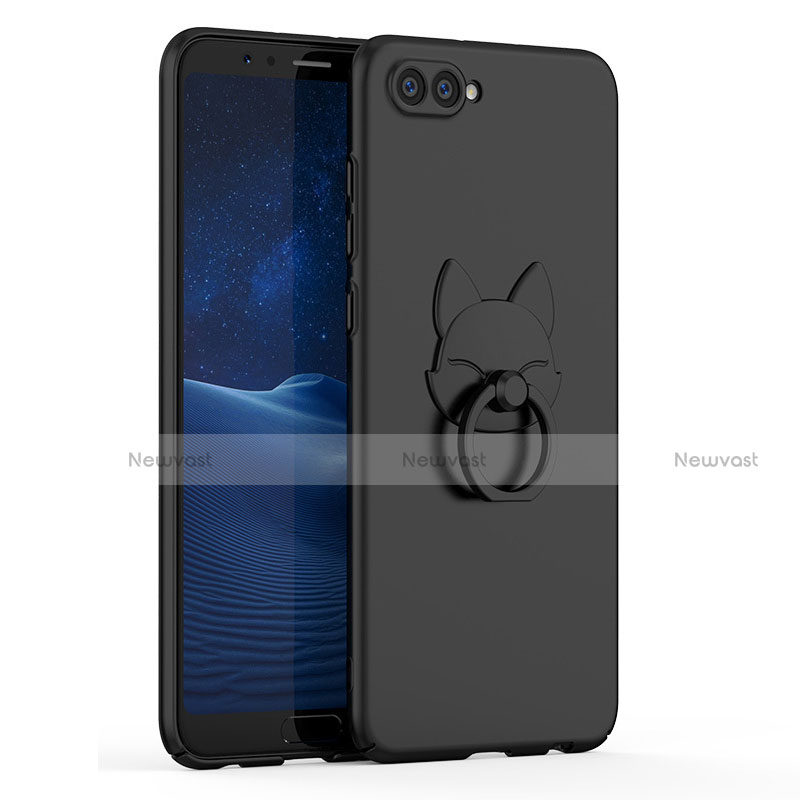 Hard Rigid Plastic Matte Finish Case Cover with Finger Ring Stand A01 for Huawei Honor V10 Black