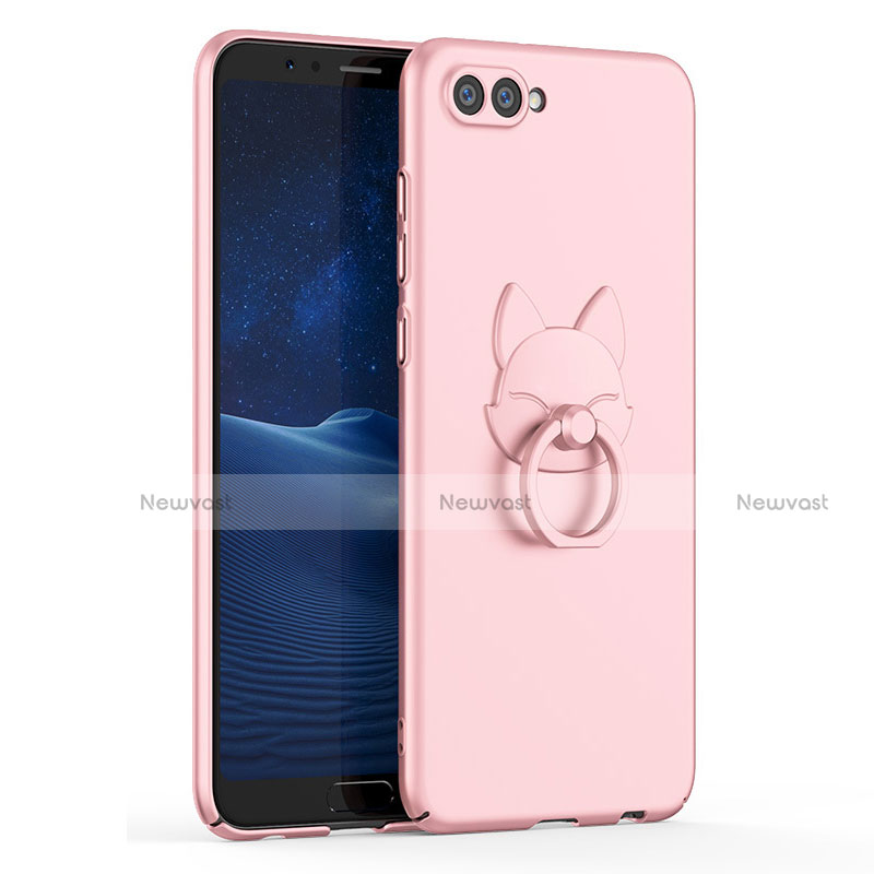 Hard Rigid Plastic Matte Finish Case Cover with Finger Ring Stand A01 for Huawei Honor V10 Rose Gold