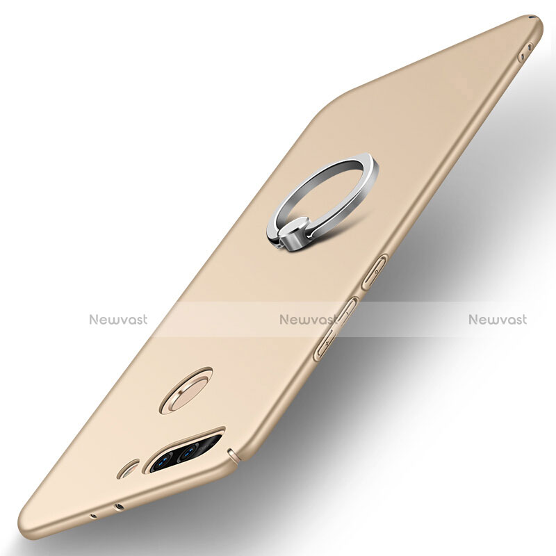 Hard Rigid Plastic Matte Finish Case Cover with Finger Ring Stand A01 for Huawei Honor V9 Gold