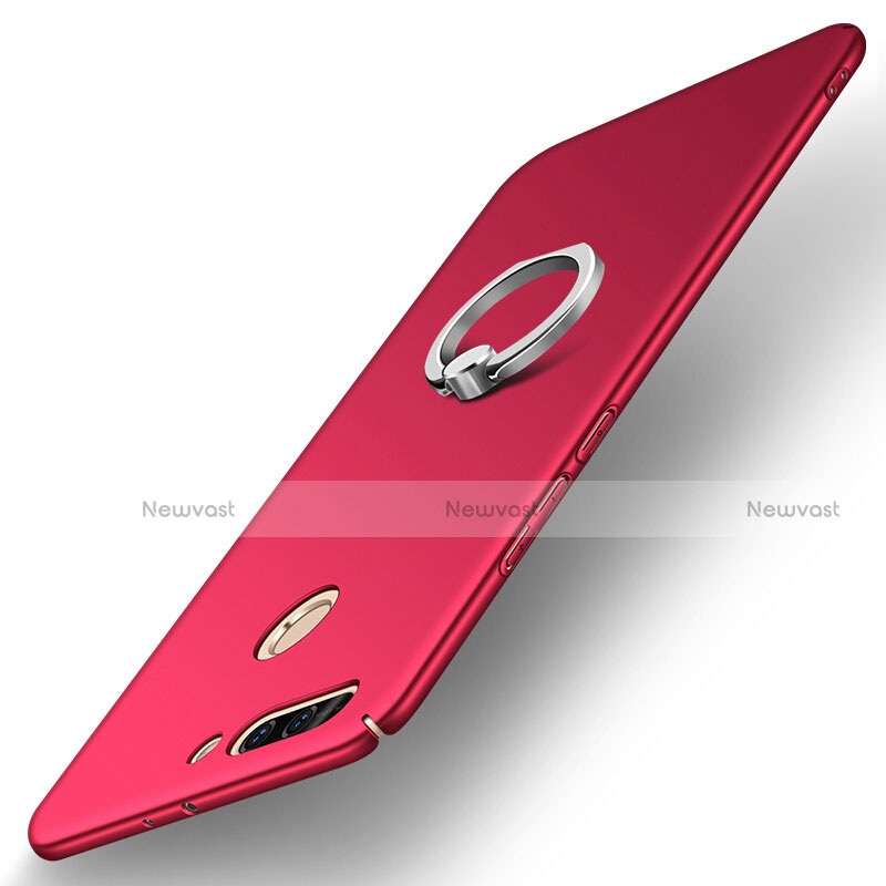 Hard Rigid Plastic Matte Finish Case Cover with Finger Ring Stand A01 for Huawei Honor V9 Red