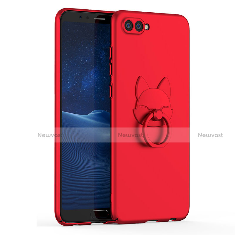 Hard Rigid Plastic Matte Finish Case Cover with Finger Ring Stand A01 for Huawei Honor View 10 Red