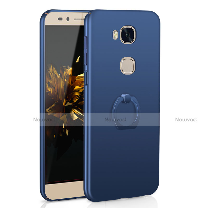 Hard Rigid Plastic Matte Finish Case Cover with Finger Ring Stand A01 for Huawei Honor X5 Blue