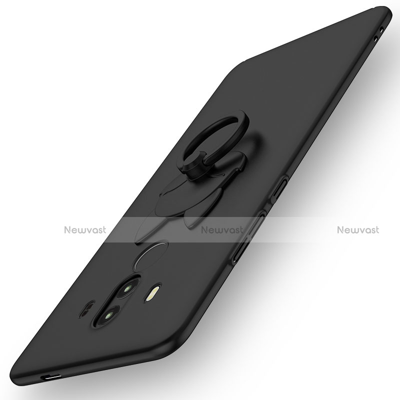 Hard Rigid Plastic Matte Finish Case Cover with Finger Ring Stand A01 for Huawei Mate 10 Black