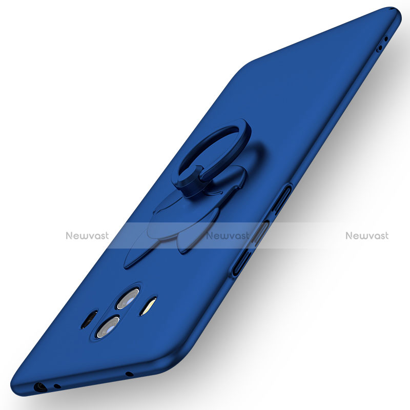 Hard Rigid Plastic Matte Finish Case Cover with Finger Ring Stand A01 for Huawei Mate 10 Blue