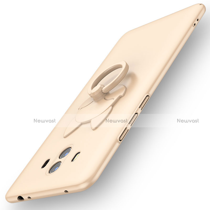 Hard Rigid Plastic Matte Finish Case Cover with Finger Ring Stand A01 for Huawei Mate 10 Gold