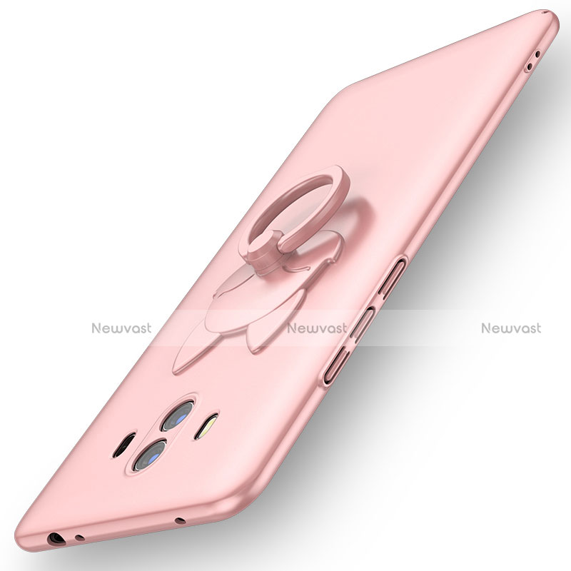 Hard Rigid Plastic Matte Finish Case Cover with Finger Ring Stand A01 for Huawei Mate 10 Rose Gold