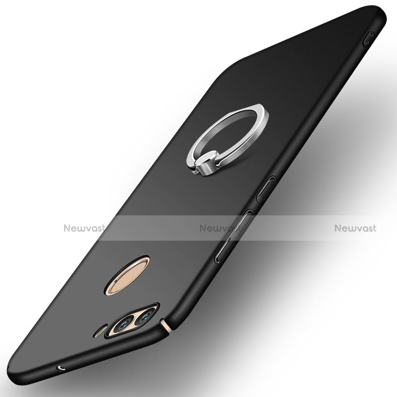 Hard Rigid Plastic Matte Finish Case Cover with Finger Ring Stand A01 for Huawei Nova 2 Black