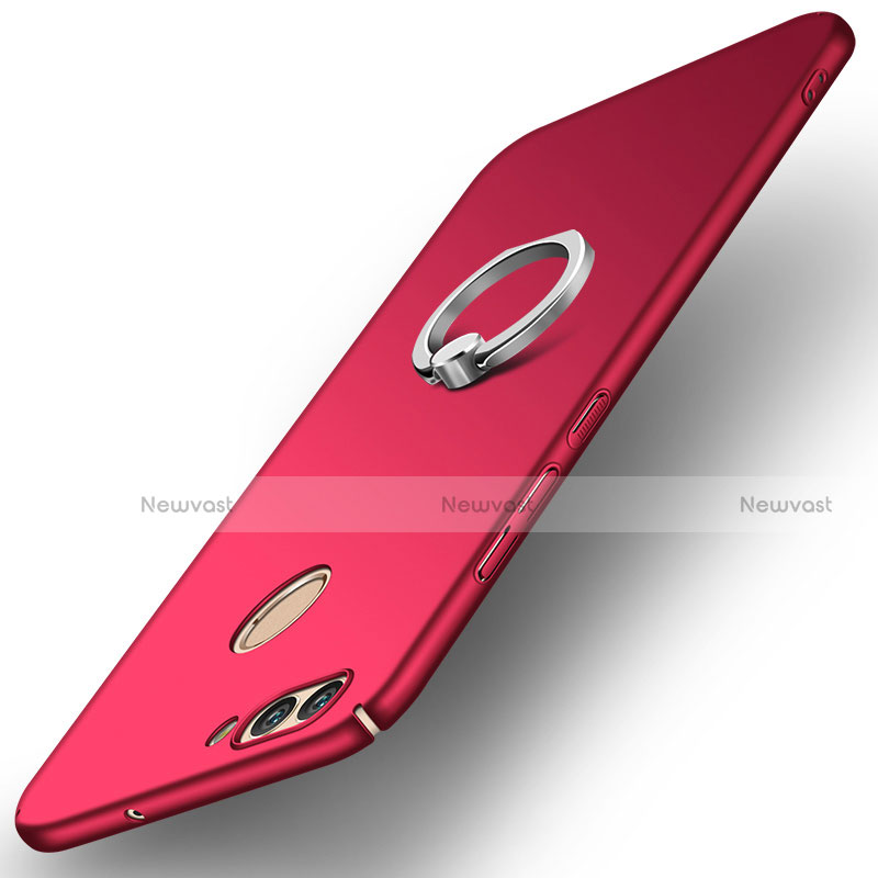 Hard Rigid Plastic Matte Finish Case Cover with Finger Ring Stand A01 for Huawei Nova 2 Red