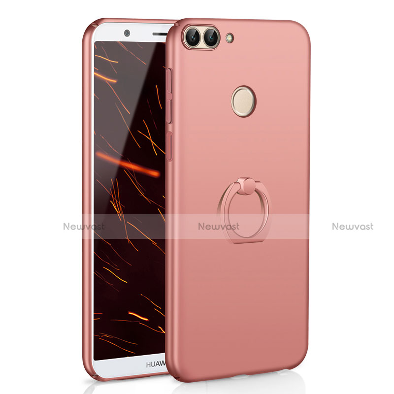 Hard Rigid Plastic Matte Finish Case Cover with Finger Ring Stand A01 for Huawei P Smart Rose Gold