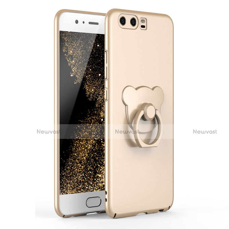 Hard Rigid Plastic Matte Finish Case Cover with Finger Ring Stand A01 for Huawei P10 Gold