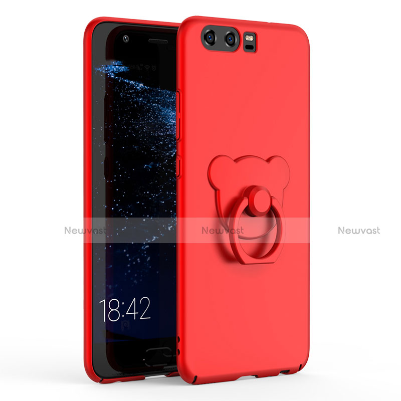 Hard Rigid Plastic Matte Finish Case Cover with Finger Ring Stand A01 for Huawei P10 Red