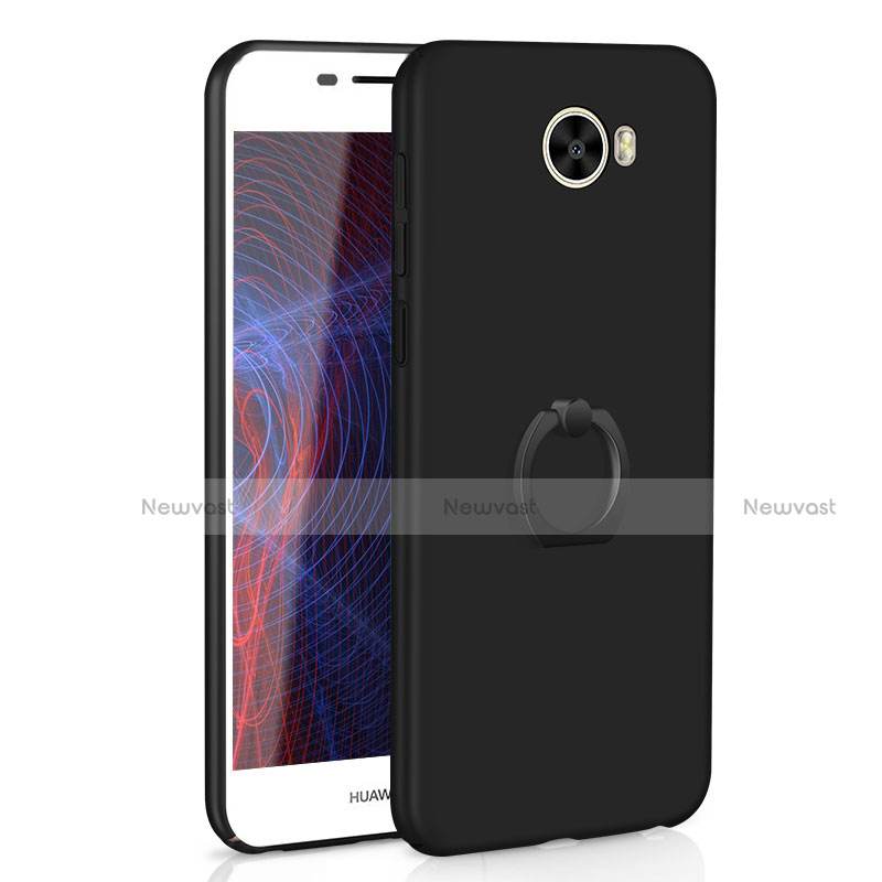 Hard Rigid Plastic Matte Finish Case Cover with Finger Ring Stand A01 for Huawei Y5 II Y5 2 Black