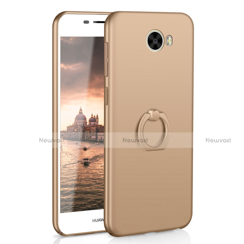 Hard Rigid Plastic Matte Finish Case Cover with Finger Ring Stand A01 for Huawei Y5 II Y5 2 Gold