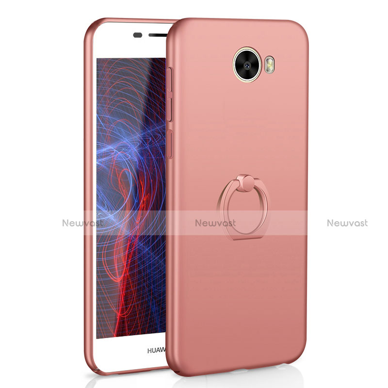 Hard Rigid Plastic Matte Finish Case Cover with Finger Ring Stand A01 for Huawei Y5 II Y5 2 Rose Gold