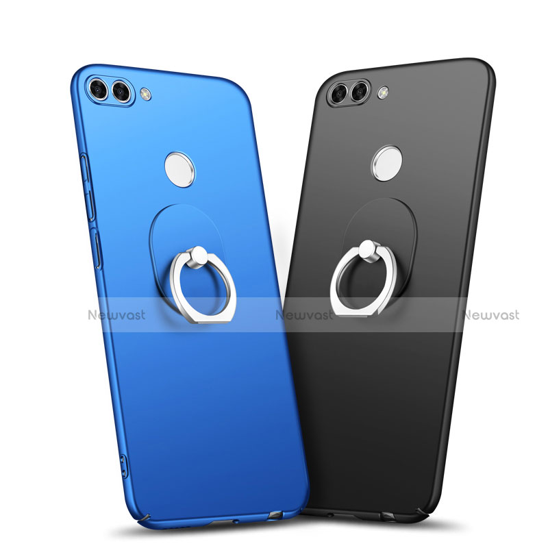 Hard Rigid Plastic Matte Finish Case Cover with Finger Ring Stand A01 for Huawei Y9 (2018)