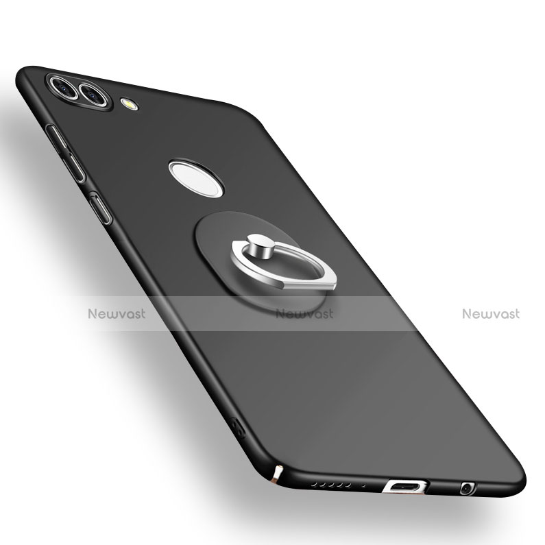 Hard Rigid Plastic Matte Finish Case Cover with Finger Ring Stand A01 for Huawei Y9 (2018) Black