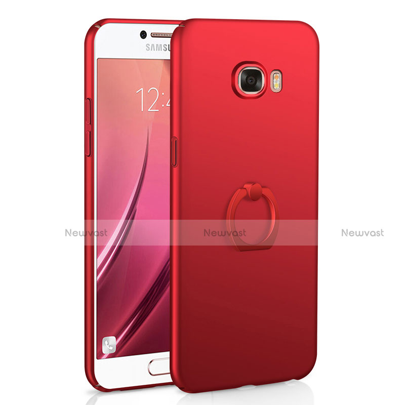 Hard Rigid Plastic Matte Finish Case Cover with Finger Ring Stand A01 for Samsung Galaxy C5 SM-C5000 Red