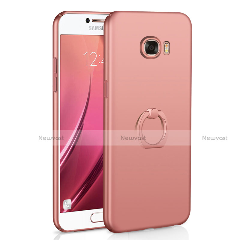 Hard Rigid Plastic Matte Finish Case Cover with Finger Ring Stand A01 for Samsung Galaxy C7 SM-C7000 Rose Gold