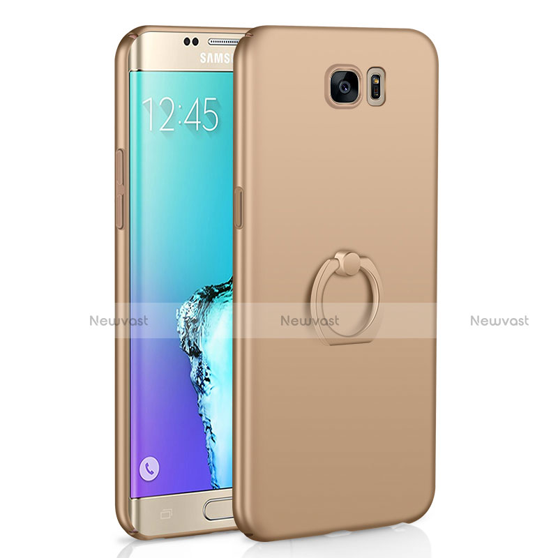 Hard Rigid Plastic Matte Finish Case Cover with Finger Ring Stand A01 for Samsung Galaxy S6 Edge SM-G925 Gold