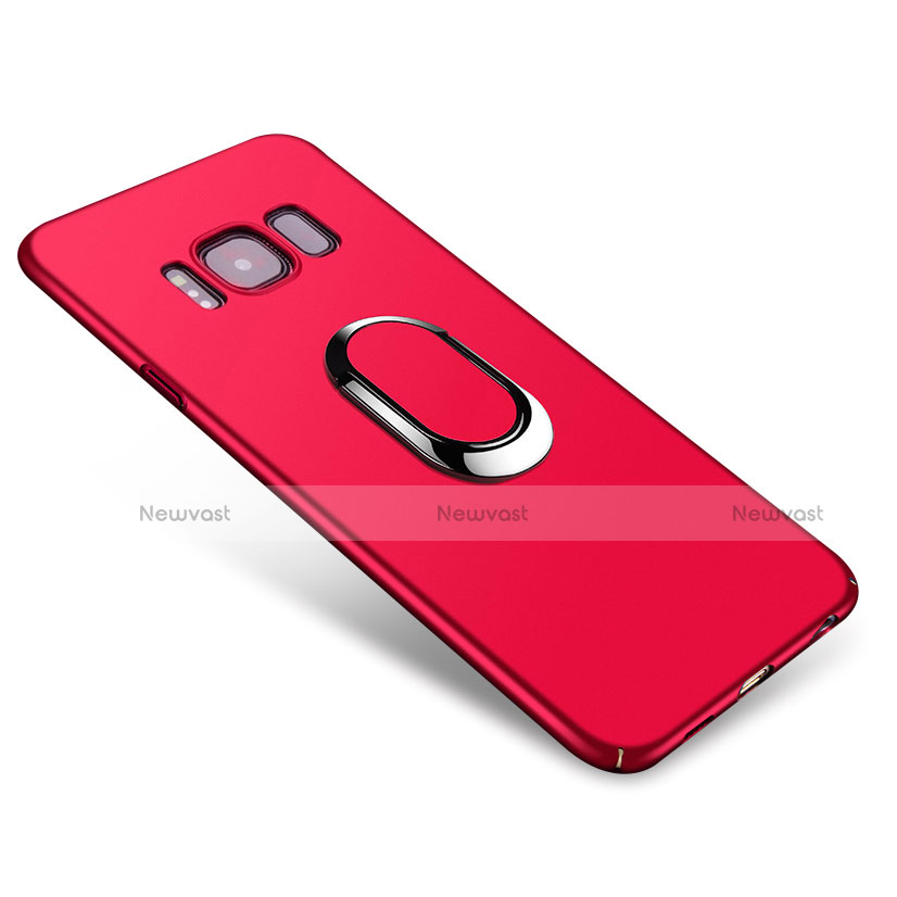 Hard Rigid Plastic Matte Finish Case Cover with Finger Ring Stand A01 for Samsung Galaxy S8 Red