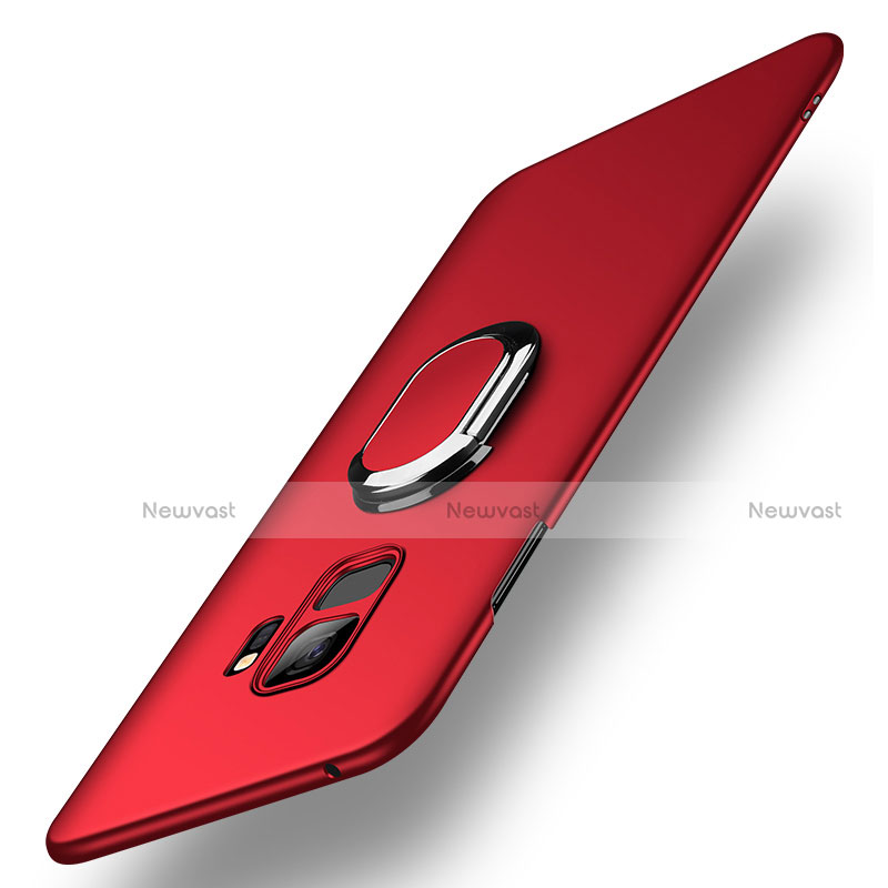 Hard Rigid Plastic Matte Finish Case Cover with Finger Ring Stand A01 for Samsung Galaxy S9 Red