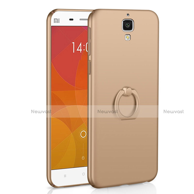 Hard Rigid Plastic Matte Finish Case Cover with Finger Ring Stand A01 for Xiaomi Mi 4 Gold