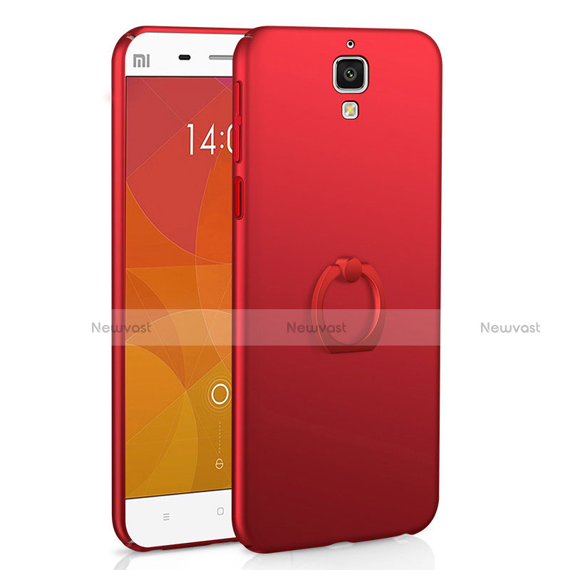 Hard Rigid Plastic Matte Finish Case Cover with Finger Ring Stand A01 for Xiaomi Mi 4 LTE Red