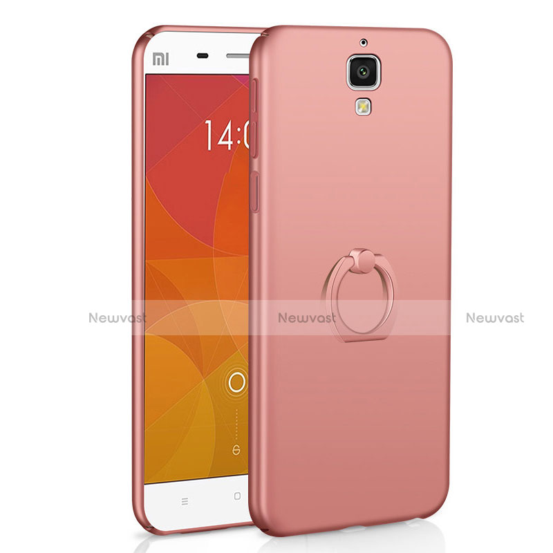 Hard Rigid Plastic Matte Finish Case Cover with Finger Ring Stand A01 for Xiaomi Mi 4 LTE Rose Gold