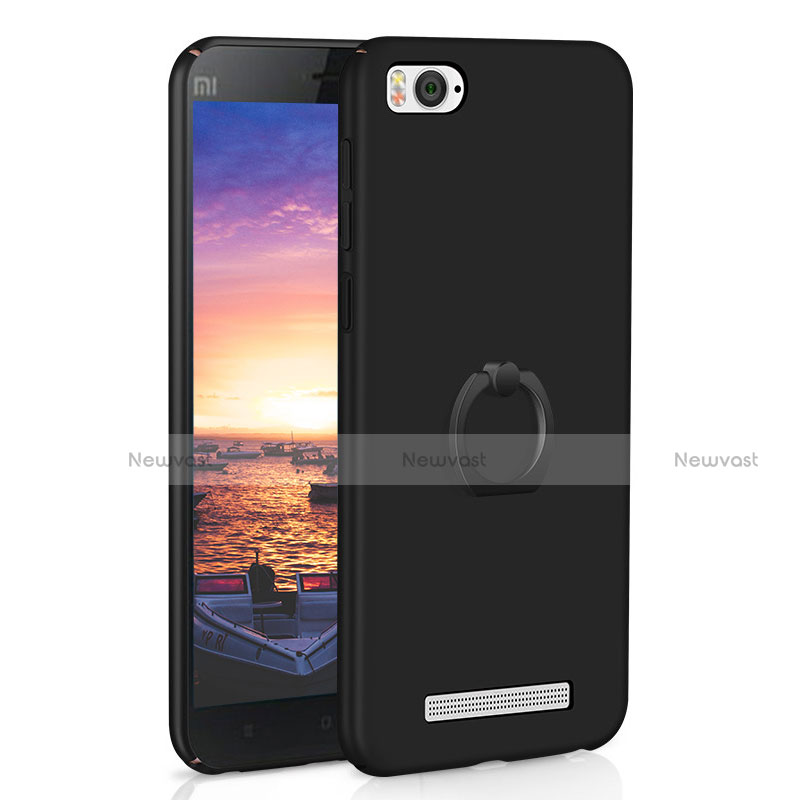 Hard Rigid Plastic Matte Finish Case Cover with Finger Ring Stand A01 for Xiaomi Mi 4C Black