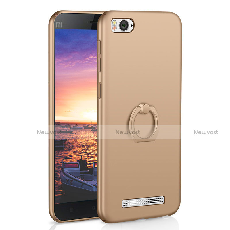 Hard Rigid Plastic Matte Finish Case Cover with Finger Ring Stand A01 for Xiaomi Mi 4C Gold